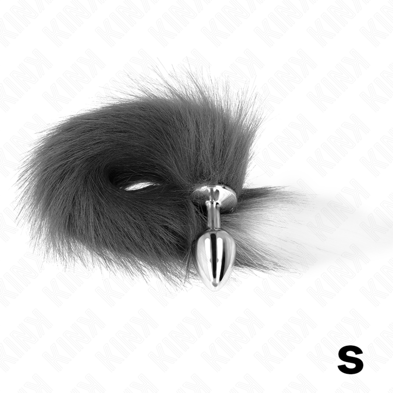 Kink Plug - Accessorio intimo, colore 7 x 3 cm coda sintetica 40 cm grigio bianco - dettaglio