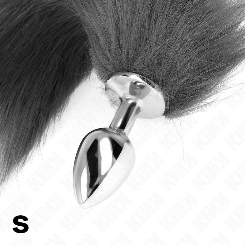 Kink Plug - Accessorio intimo, colore 7 x 3 cm coda sintetica 40 cm grigio bianco - nella confezione
