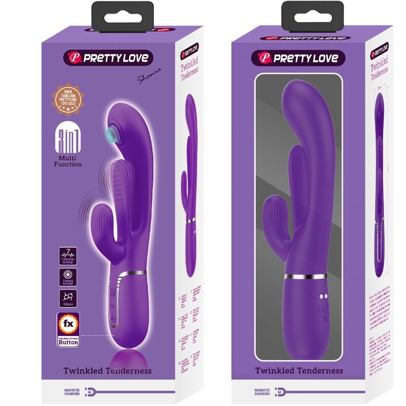 Pretty Love Shania - Massaggiatore doppio, colore viola - in mano per le dimensioni