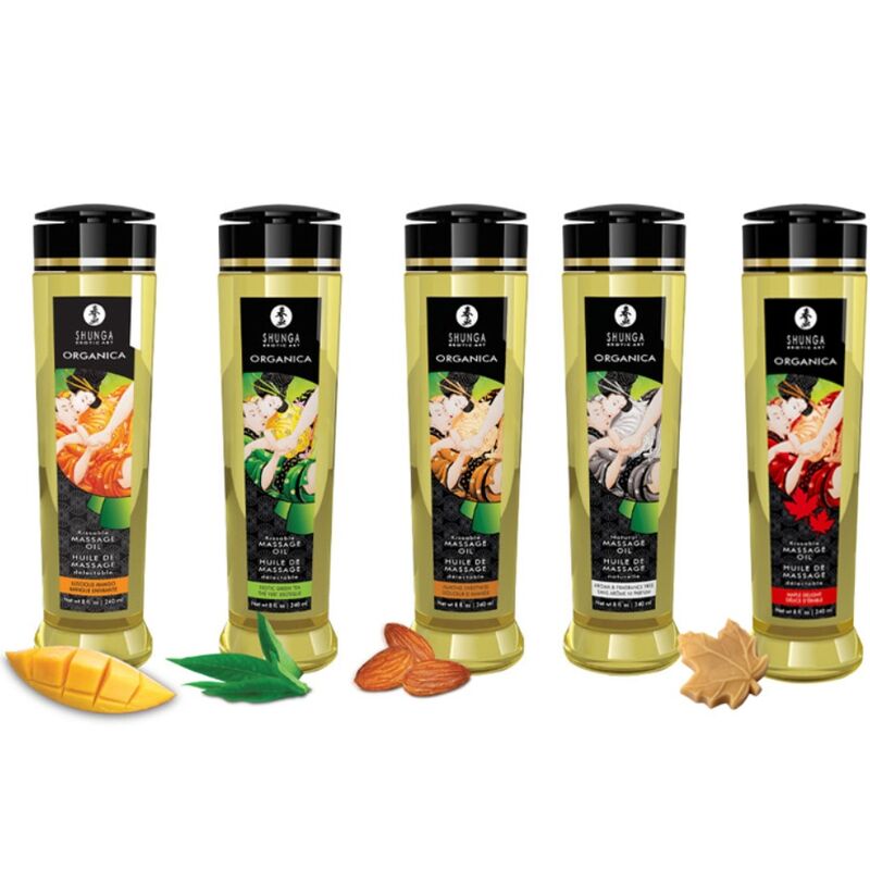 Shunga Biologico Mango 240 ml - Olio da massaggio, kit da 3 - vista laterale