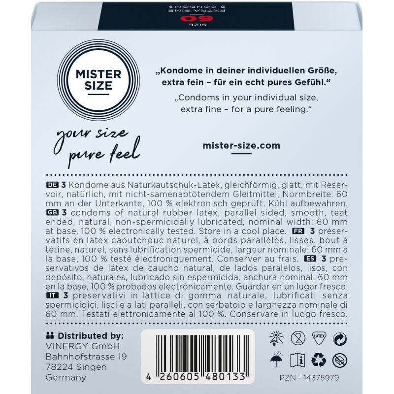 Mister Size 60 MM 3 pezzi - Preservativi, kit da 3 - dettaglio