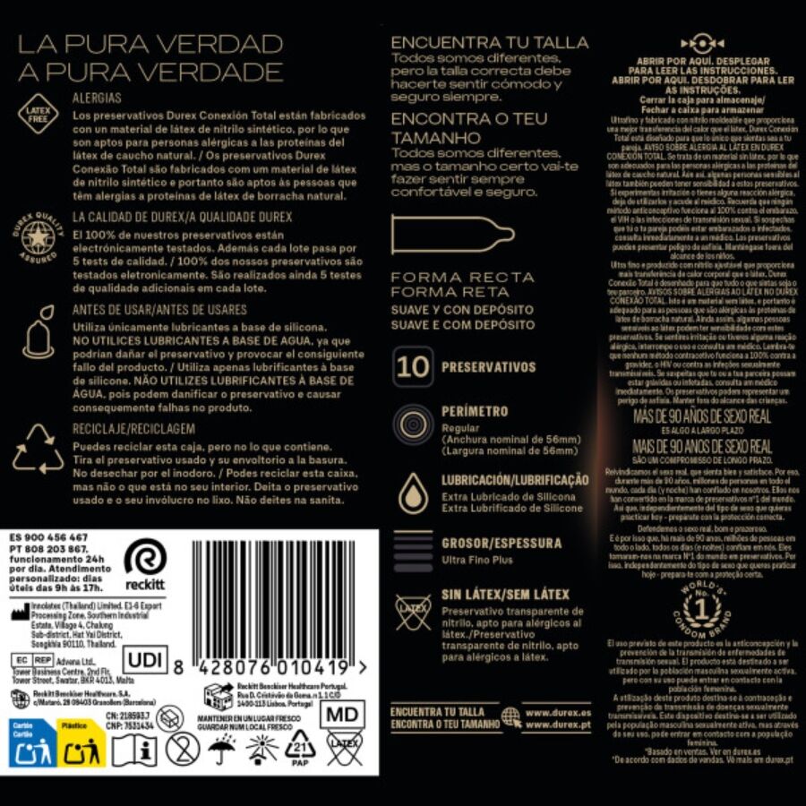 Durex Total Connection Ultra Fine Plus Senza Lattice 10 pezzi - Preservativi, kit da 3 - nella confezione