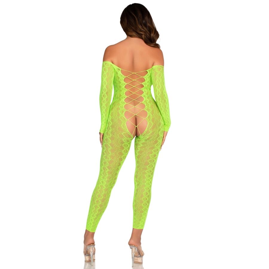 Leg Avenue Senza Cavallo Exotic Snake Lace Neon Green - Bodystocking - vista laterale