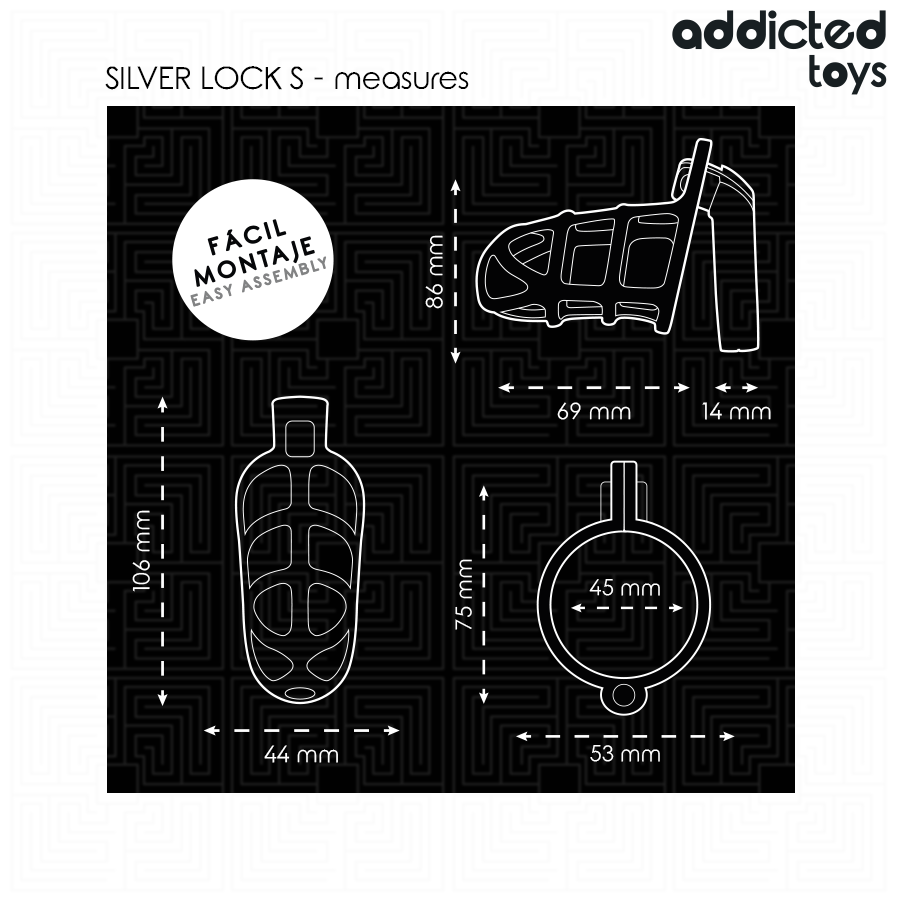 Addicted Toys Locked Gabbia - Accessorio intimo, colore metallo bloccaggio argento - in mano per le dimensioni