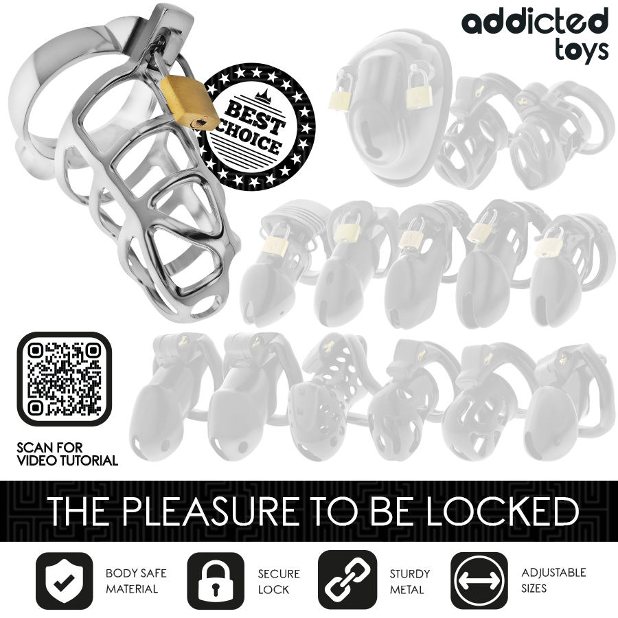 Addicted Toys Locked Gabbia - Accessorio intimo, colore metallo bloccaggio argento - vista frontale