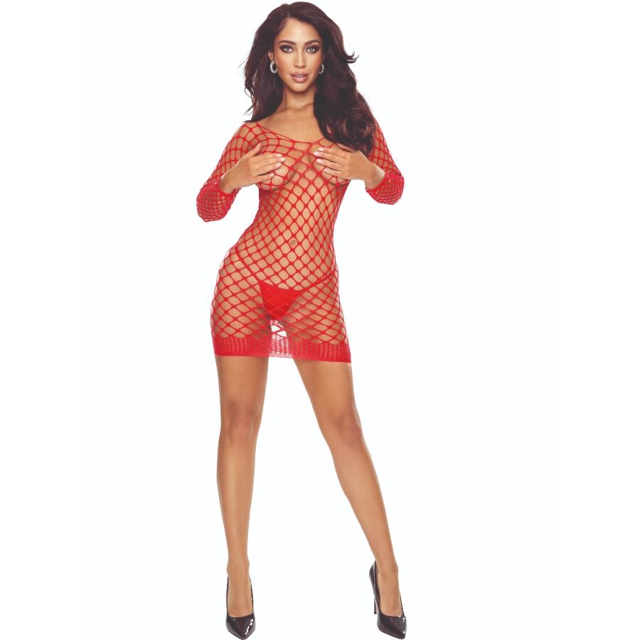 Passion Bs108 - Bodystocking, colore grid red