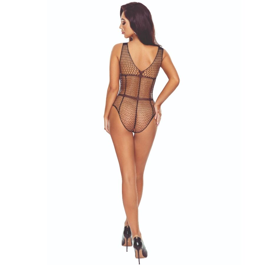 Passion Bs114 - Bodystocking, colore griglia nera - vista laterale