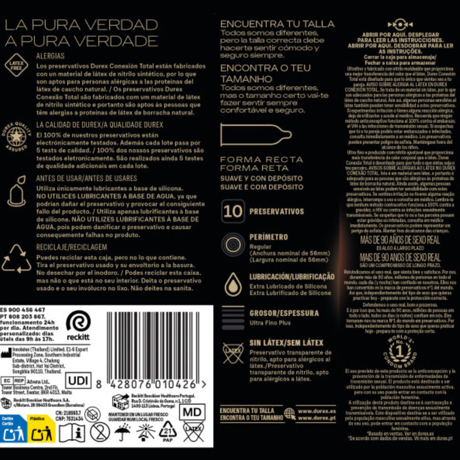 Durex Total Connection 10 pezzi - Preservativi, kit da 3 - in mano per le dimensioni