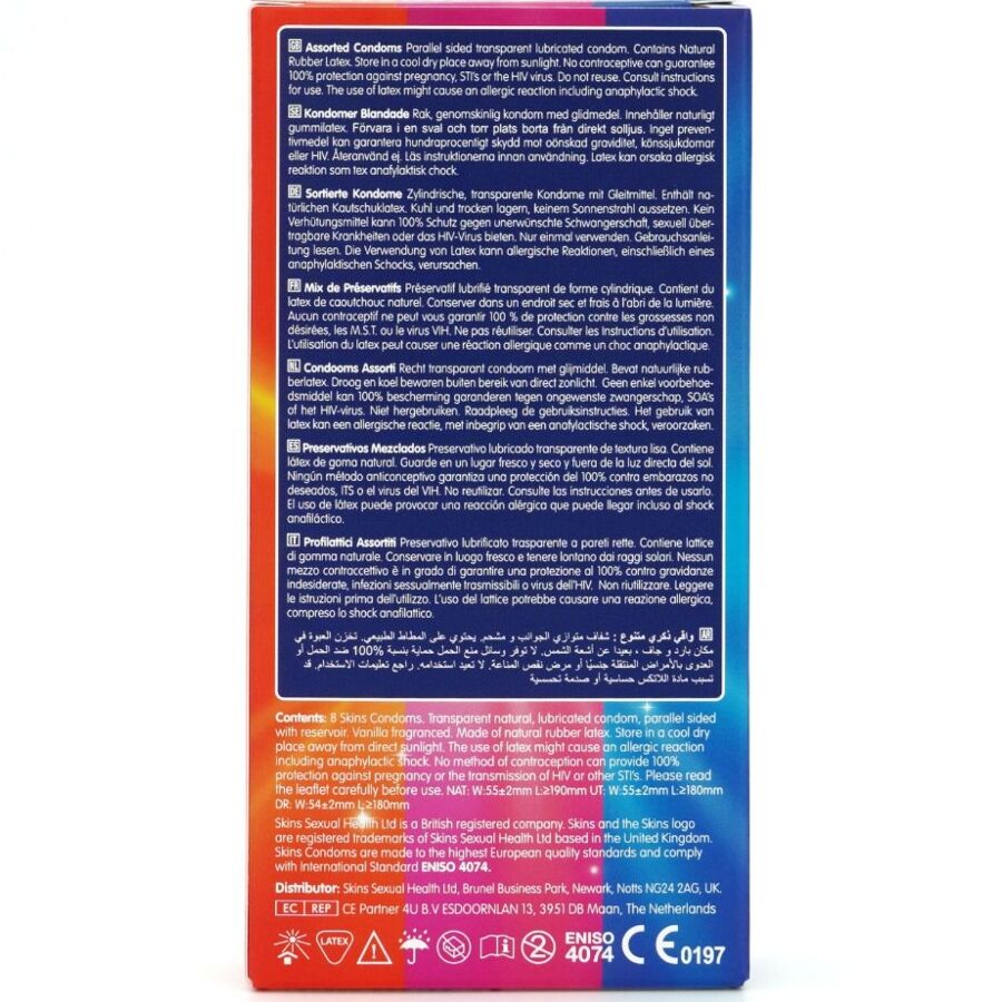 Retro della confezione Skins Assorted con le informazioni del prodotto