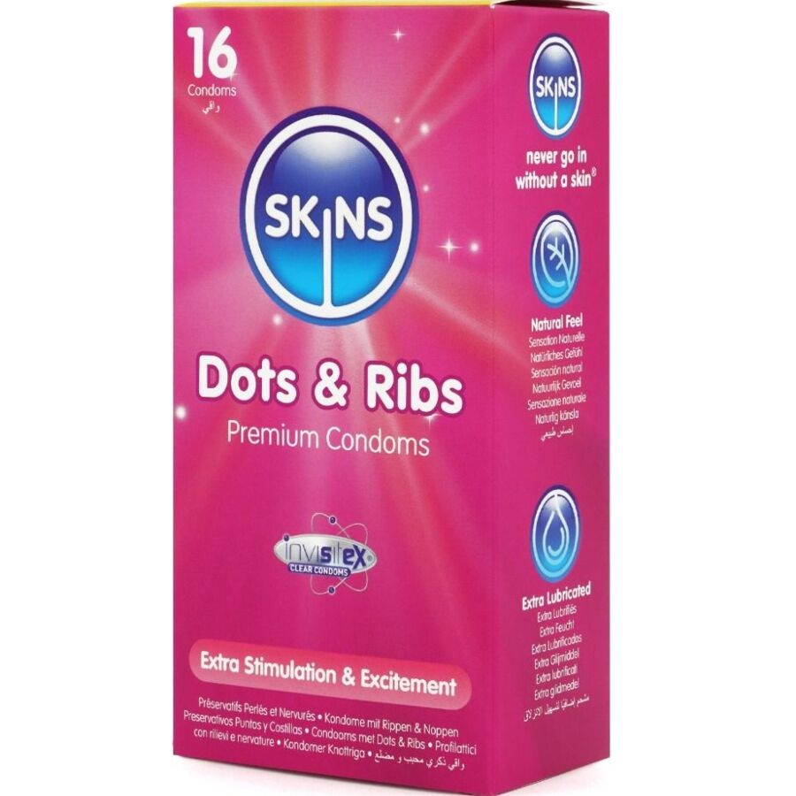 Skins Dots Ribs Premium Condoms - Preservativi, kit da 3 - vista laterale
