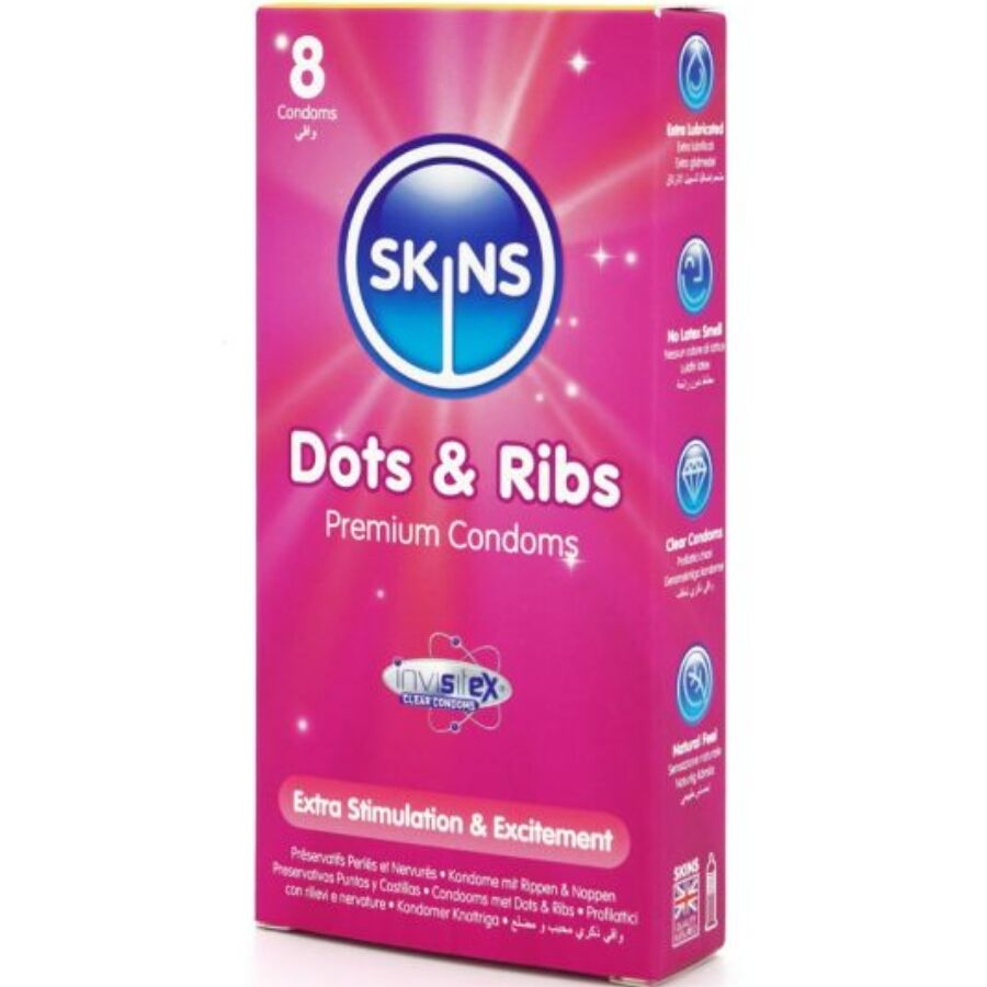 Skins Dots Ribs Premium Condoms - Preservativi, kit da 3 - vista laterale