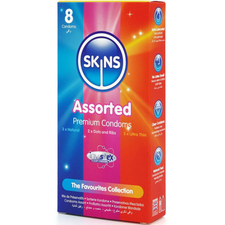 Confezione Skins Assorted da 8 preservativi, vista laterale