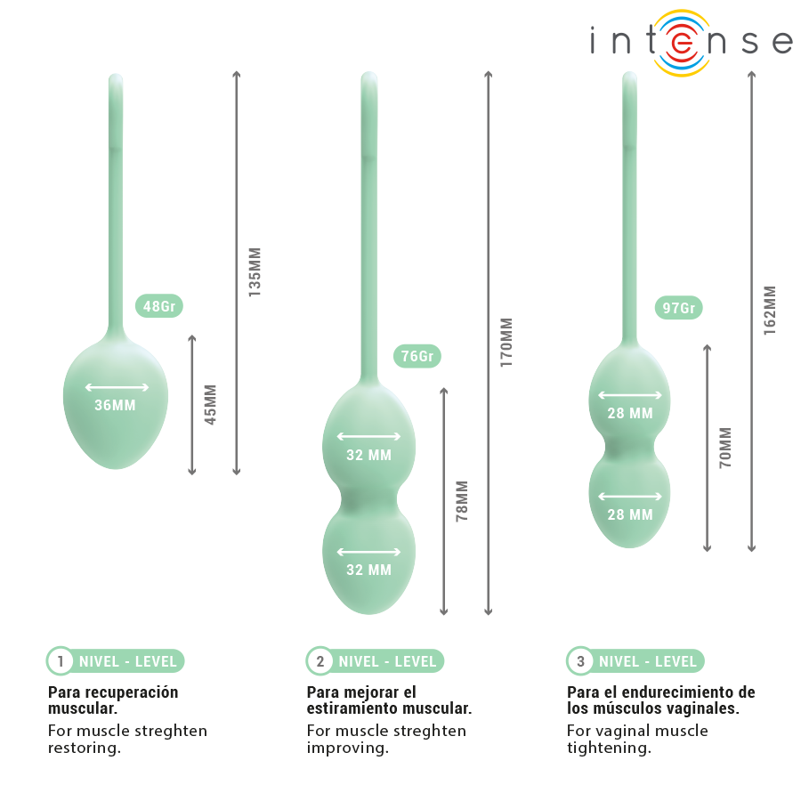 Intense Kit Palline Kegel Charli - Palline Kegel, colore verde chiaro - in mano per le dimensioni