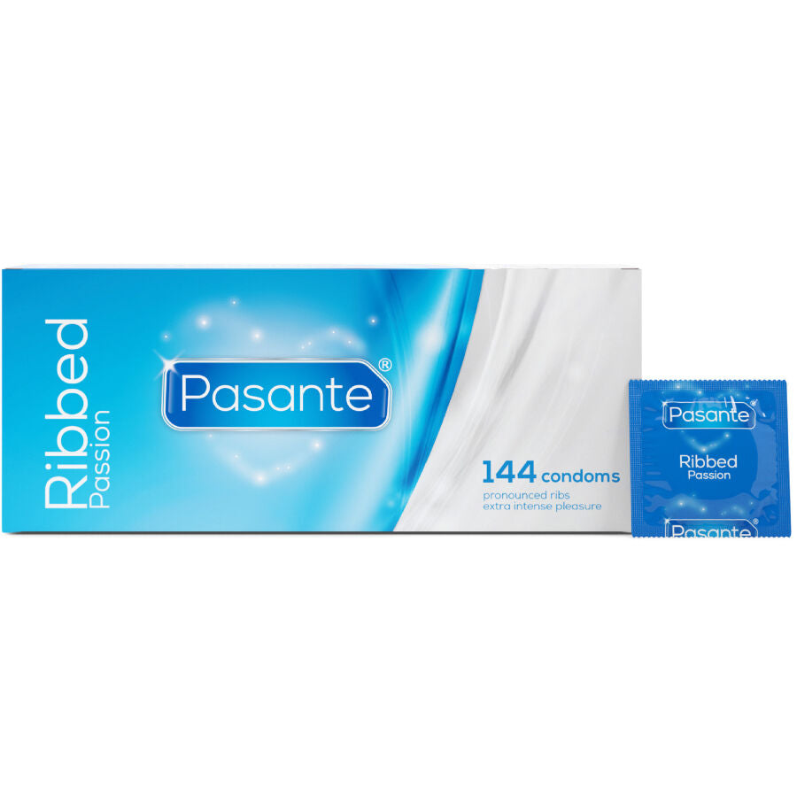 Pasante Ribbed Passion Scatola 144 pezzi - Preservativi - vista laterale