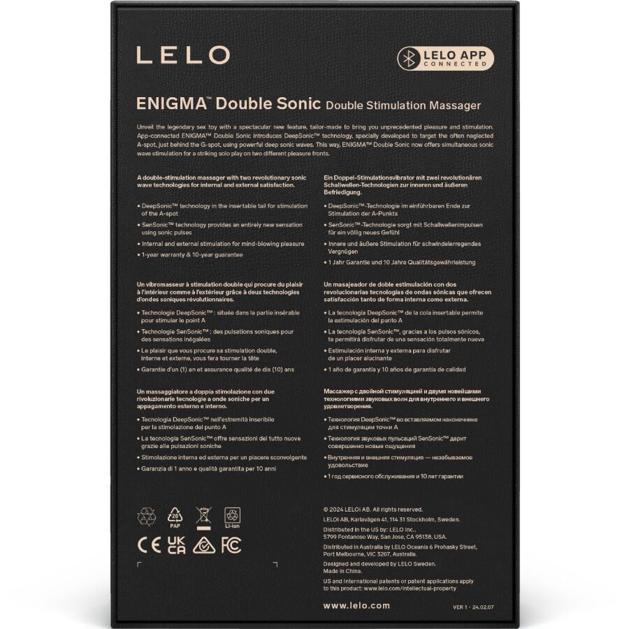 LELO Enigma Double Sonic Point - Massaggiatore curvo, colore nero - in mano per le dimensioni
