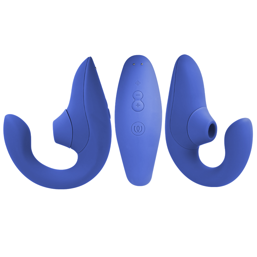 Womanizer Blend - Massaggiatore ad aria pulsata, colore vibrator blu - in mano per le dimensioni