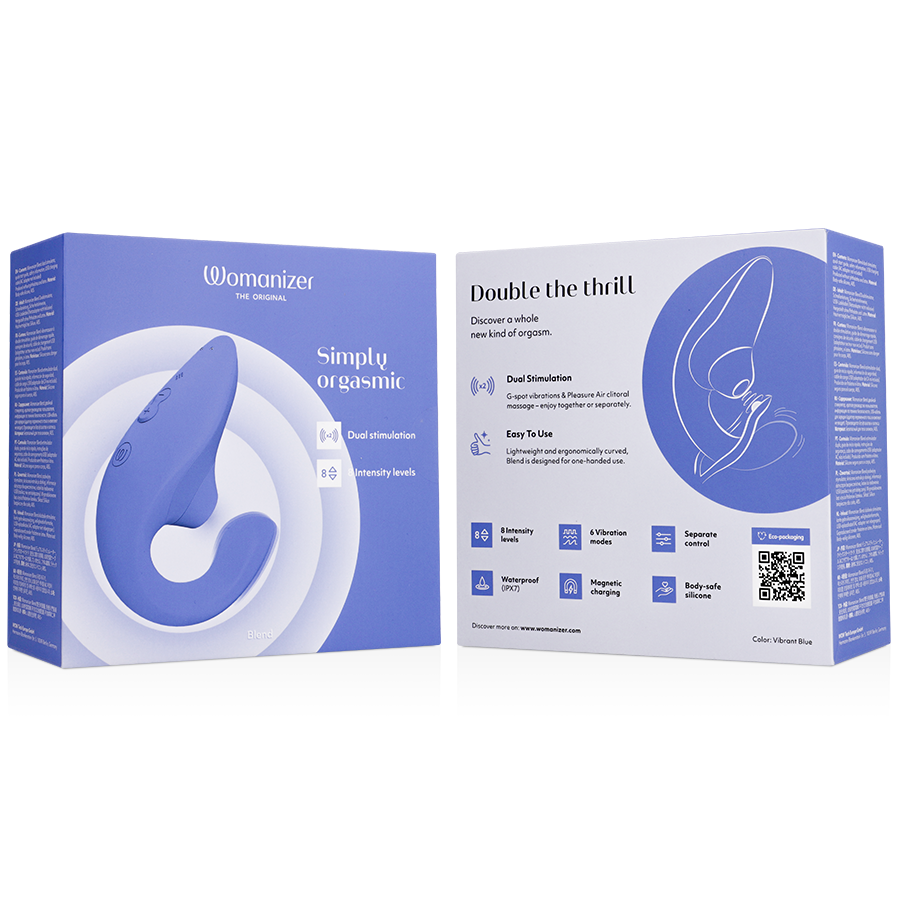 Womanizer Blend - Massaggiatore ad aria pulsata, colore vibrator blu - vista frontale