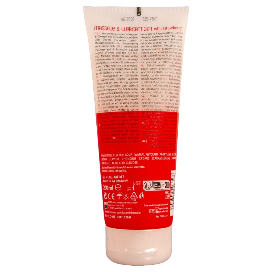 Hot Massage Glide Gel 2in1 Fragola 200 ml - Lubrificante, kit da 3 - vista laterale