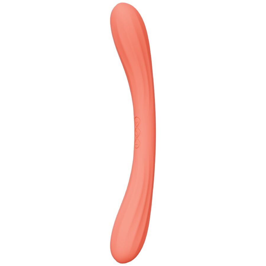 LELO Boomerang - Massaggiatore di coppia, colore estremità rosso corallo - vista laterale