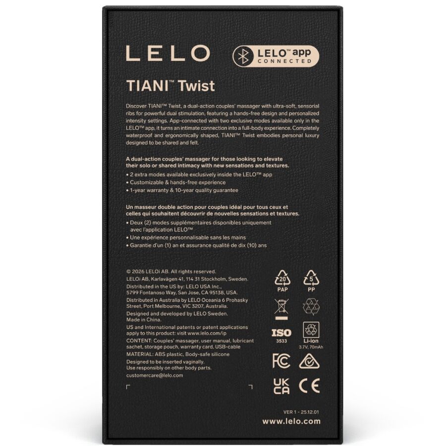 LELO Tiani - Massaggiatore di coppia, colore lavanda - nella confezione