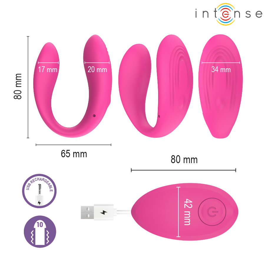 Intense Nora - Massaggiatore con telecomando, colore rosa - dettaglio