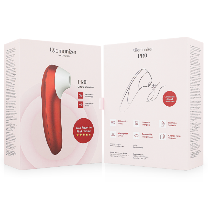 Womanizer Pro - Massaggiatore esterno, colore bordeaux - vista frontale