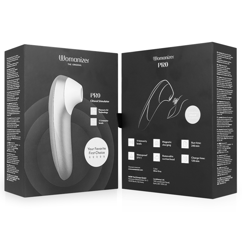 Womanizer Pro - Massaggiatore esterno, colore colore argento grigio - vista frontale
