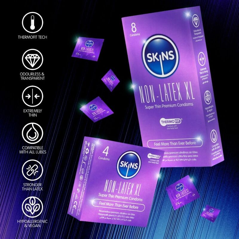 Skins Senza Lattice - Preservativi, kit da 3 - in mano per le dimensioni
