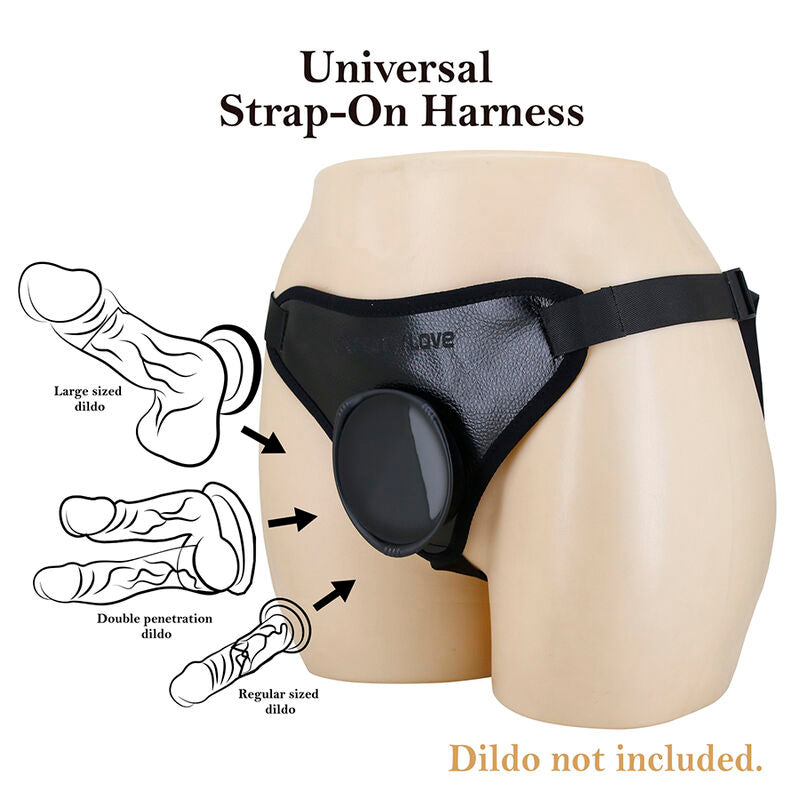 Pretty Love Imbracatura Universale - Accessorio intimo, colore strap on nera - in mano per le dimensioni
