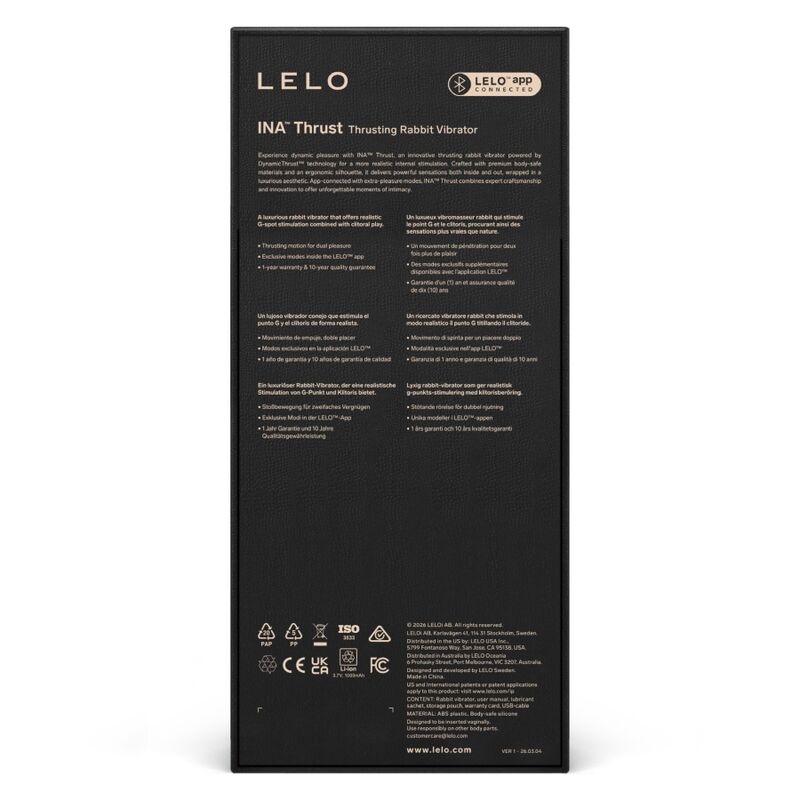 LELO Ina - Massaggiatore doppio, colore thrust nero - retro