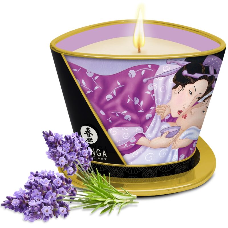 Shunga Candela 170 ml - Olio da massaggio, kit da 3, colore lavanda