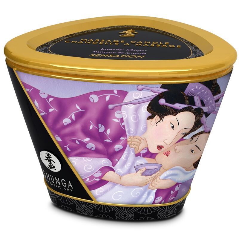 Shunga Candela 170 ml - Olio da massaggio, kit da 3, colore lavanda - dettaglio