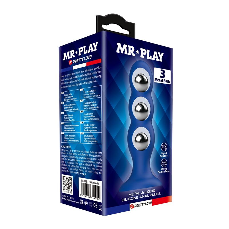 Mr Play Plug - Accessorio intimo, colore sfere metalliche ventosa blu - retro