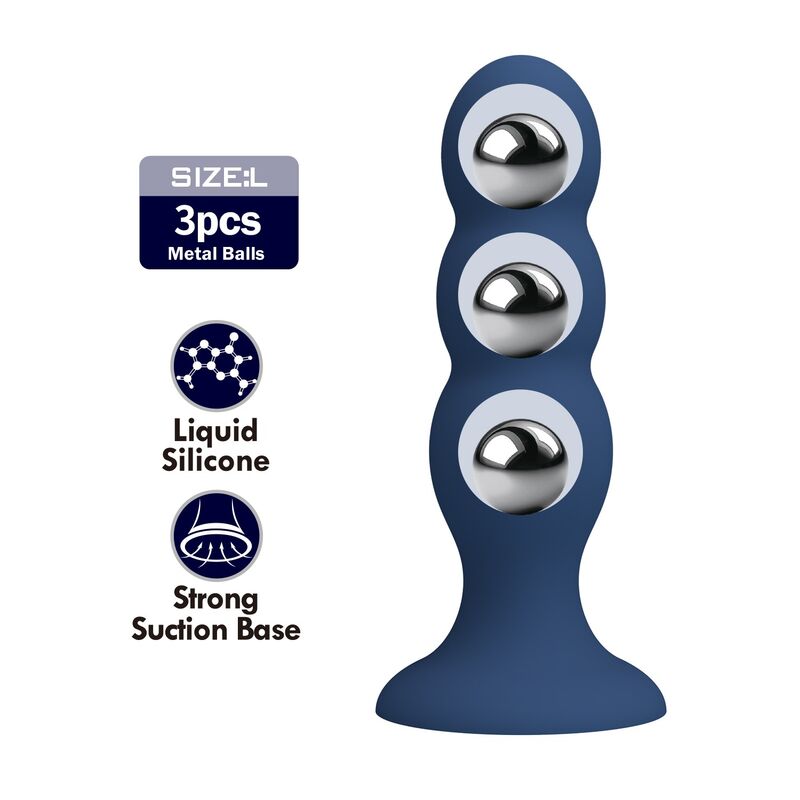 Mr Play Plug - Accessorio intimo, colore sfere metalliche ventosa blu - vista laterale