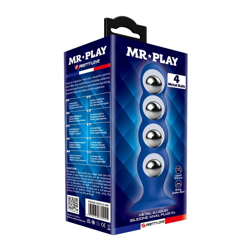 Mr Play Plug - Accessorio intimo, colore 4 sfere metalliche ventosa blu - dettaglio