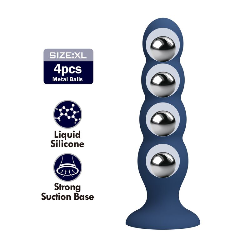 Mr Play Plug - Accessorio intimo, colore 4 sfere metalliche ventosa blu - vista laterale