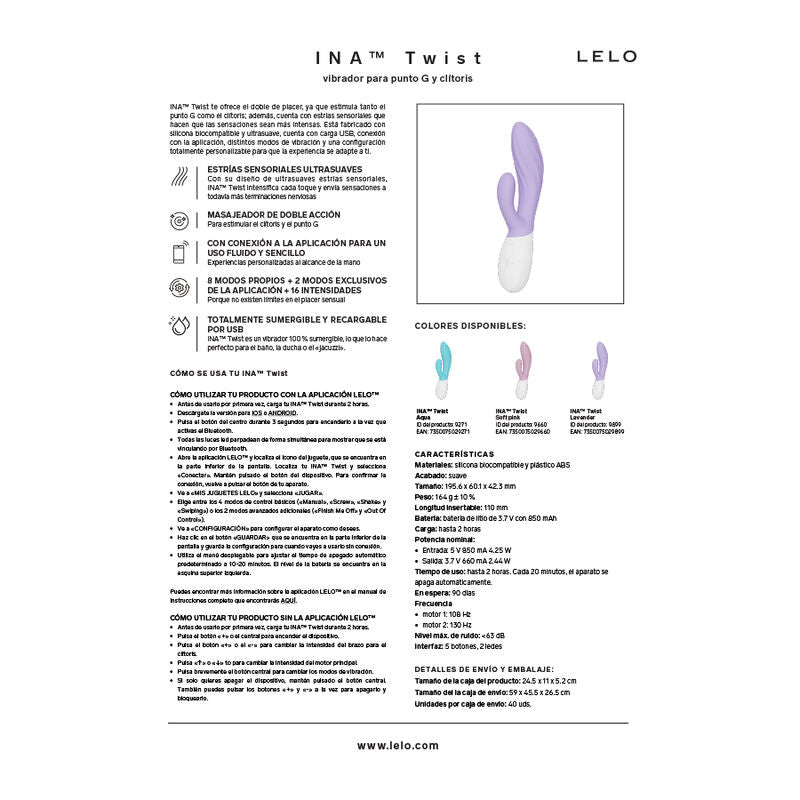 LELO Ina Twist - Massaggiatore doppio, colore turchese - vista frontale