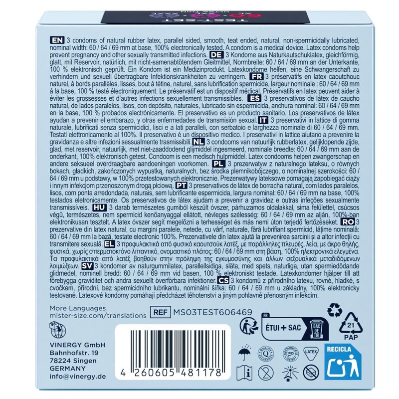 Mister Size Campione 3 pezzi - Preservativi, kit da 3 - nella confezione
