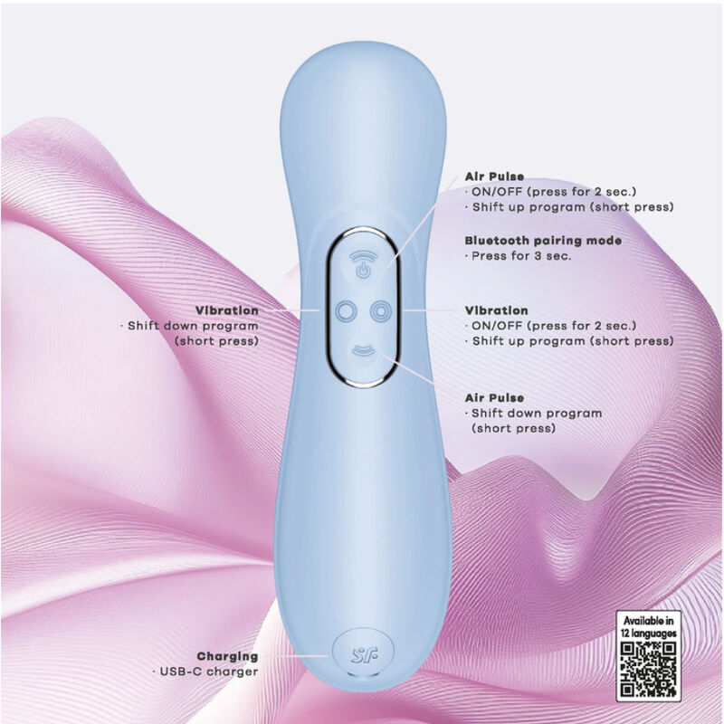 Satisfyer Pro 2 Generation 4 Serene Blue con legenda dei comandi