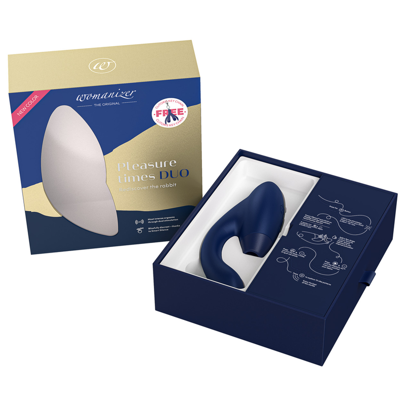 Womanizer Duo 2 - Massaggiatore ad aria pulsata, colore blu - in mano per le dimensioni