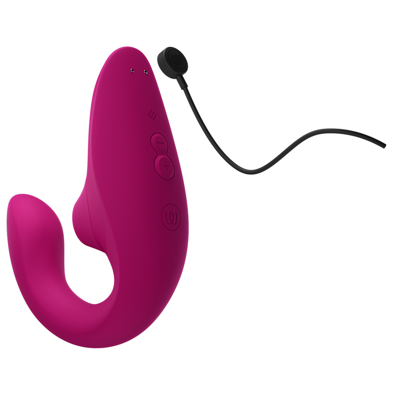 Womanizer Blend - Massaggiatore ad aria pulsata, colore rosa - in mano per le dimensioni