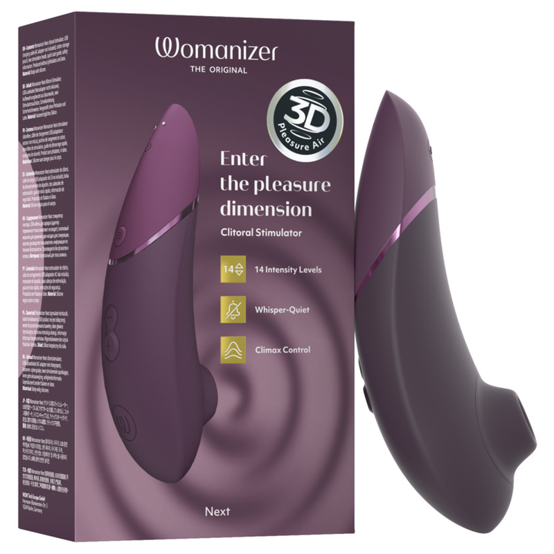 Womanizer Next - Massaggiatore ad aria pulsata, colore viola scuro - in mano per le dimensioni