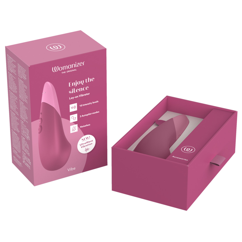 Womanizer Vibe Lay ON - Massaggiatore esterno, colore rosa scuro - nella confezione