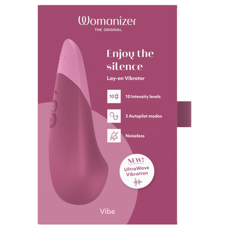 Womanizer Vibe Lay ON - Massaggiatore esterno, colore rosa scuro - in mano per le dimensioni