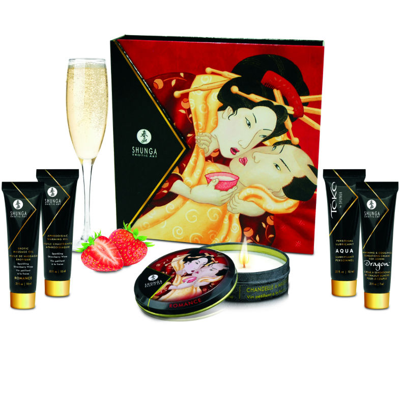 Shunga Kit Segreto Geisha Fragole - Olio da massaggio, kit da 3