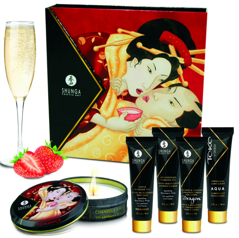 Shunga Kit Segreto Geisha Fragole - Olio da massaggio, kit da 3 - dettaglio