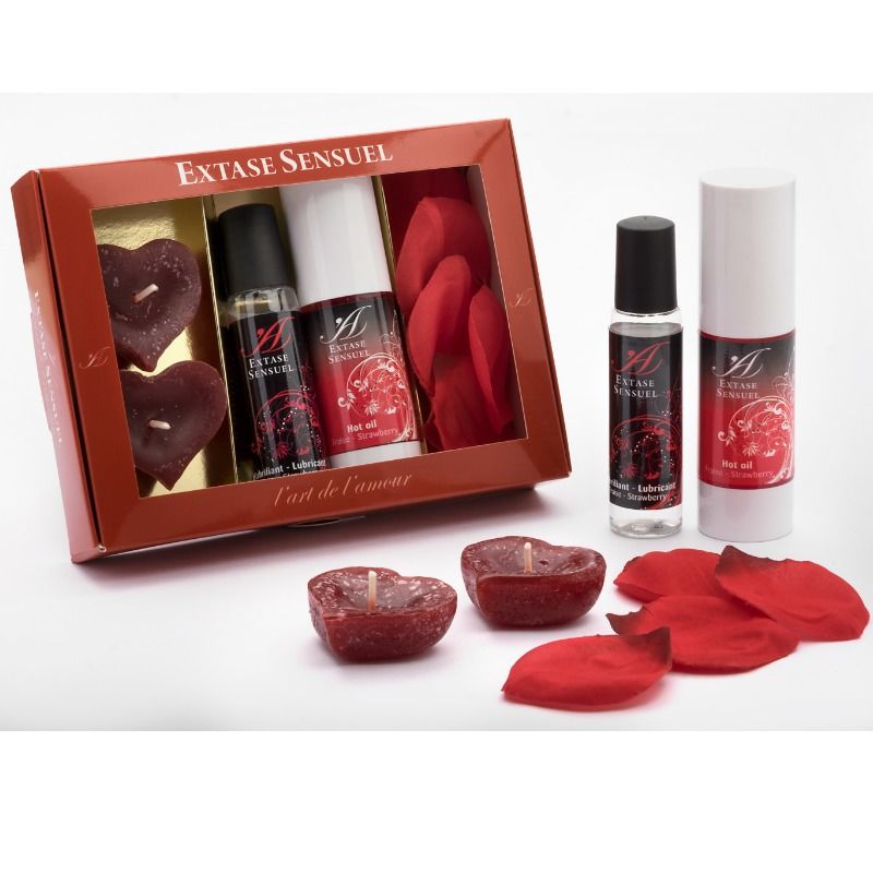 Extase Sensual Petto - Olio da massaggio, kit da 3, colore rosso tentazione - vista laterale