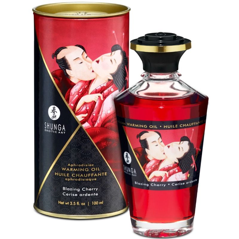 Shunga Effetto Calore Sapore Intenso 100 ml - Olio da massaggio, kit da 3, colore ciliegia