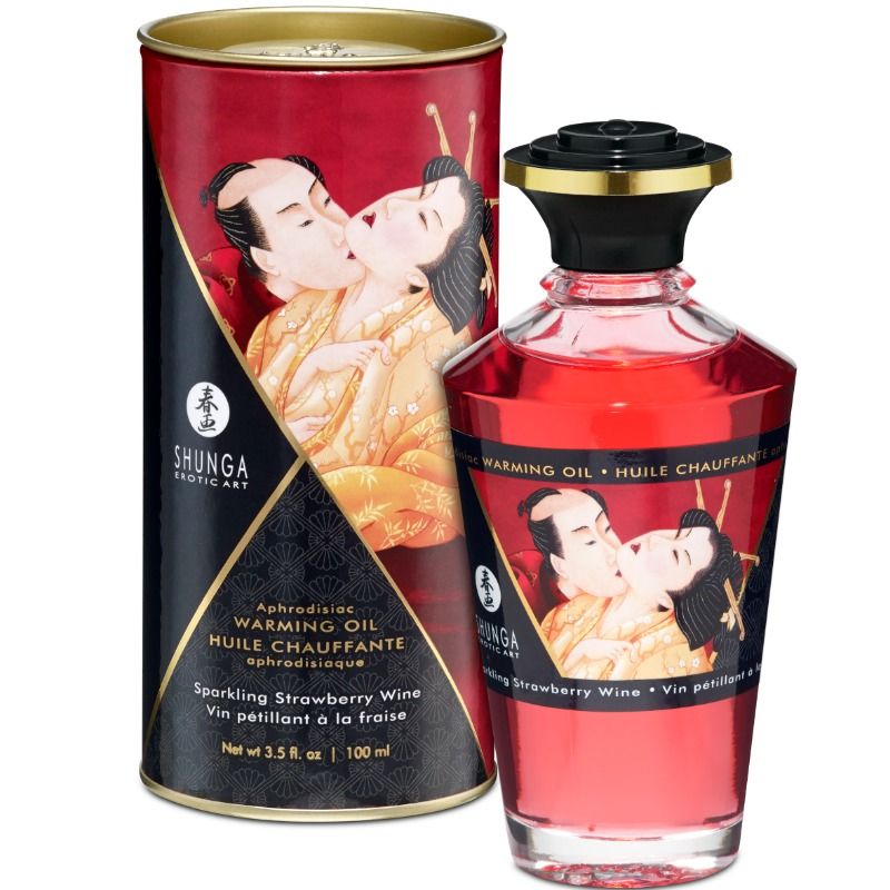 Shunga Effetto Calore Fragole 100 ml - Olio da massaggio, kit da 3