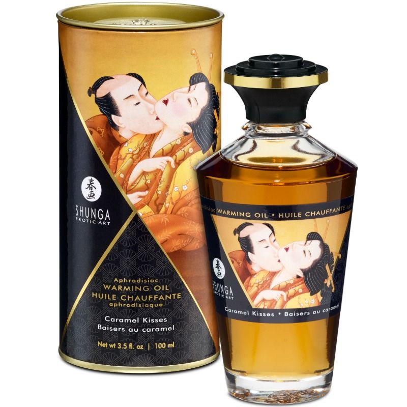 Shunga Effetto Calore Sapore Caramello 100 ml - Olio da massaggio, kit da 3